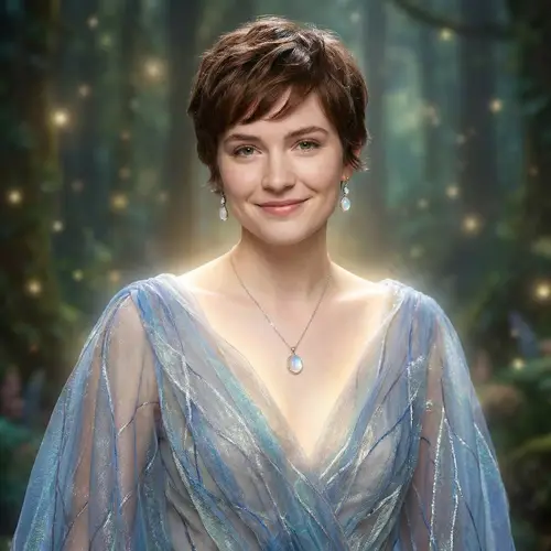 Enchanting Portrait with Mystical Blue and Silver Dress