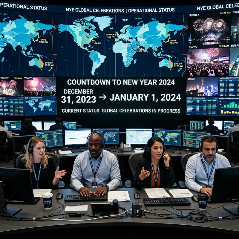 New Year 2024 Logistics: Multicultural Team at Command Center