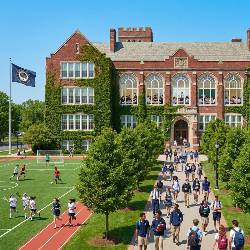 Detailed School Environment with Diverse Students | Red Brick Building