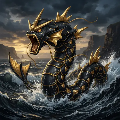 Black and Gold Gyarados: Stunning Pokémon Art