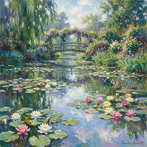 Impressionist Water Lily Pond in Monet Style