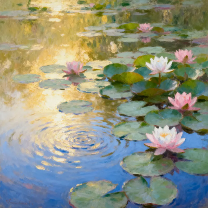 Impressionist Water Lily Pond in Monet Style