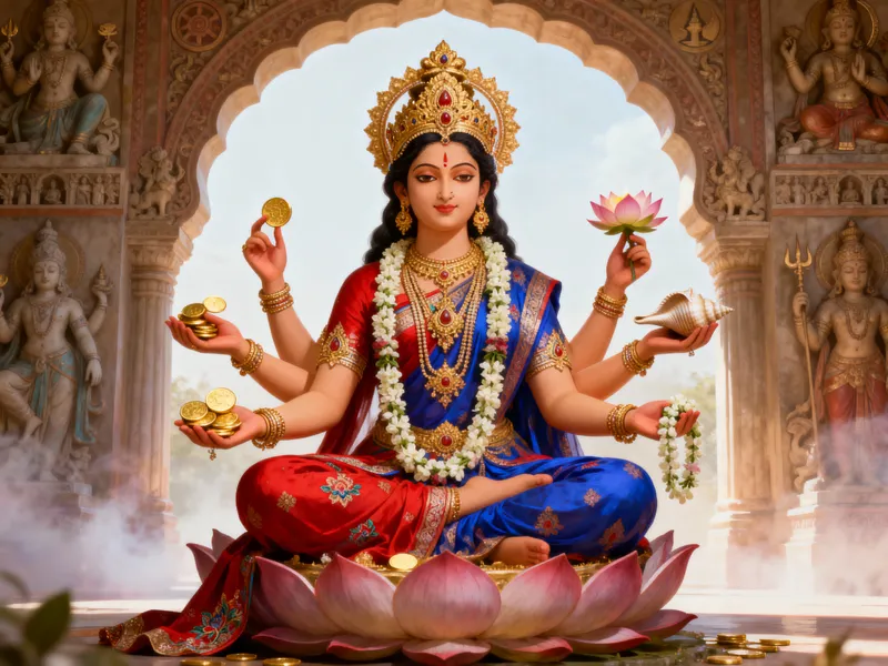 Majestic Goddess Lakshmi Artwork in Ethereal Ambiance Majestic Goddess Lakshmi Artwork in Ethereal Ambiance