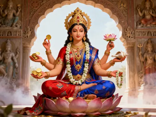 Majestic Goddess Lakshmi Artwork in Ethereal Ambiance
