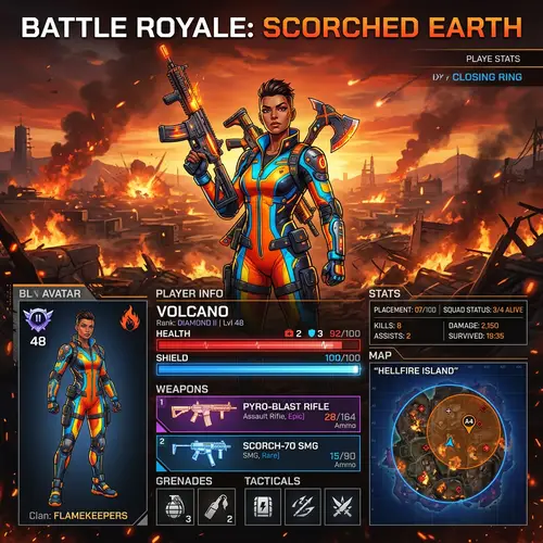 Hypothetical Battle Royale Game Status Screen Illustration