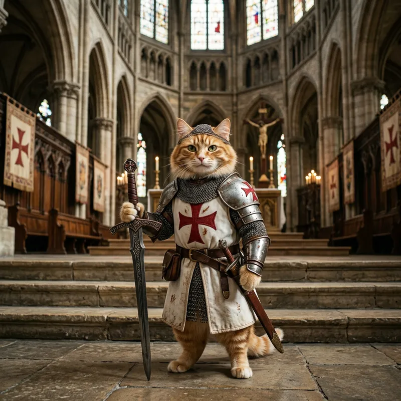 Holy Templar Cat with a Sword - Unique Art