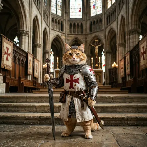 Holy Templar Cat with a Sword - Unique Art