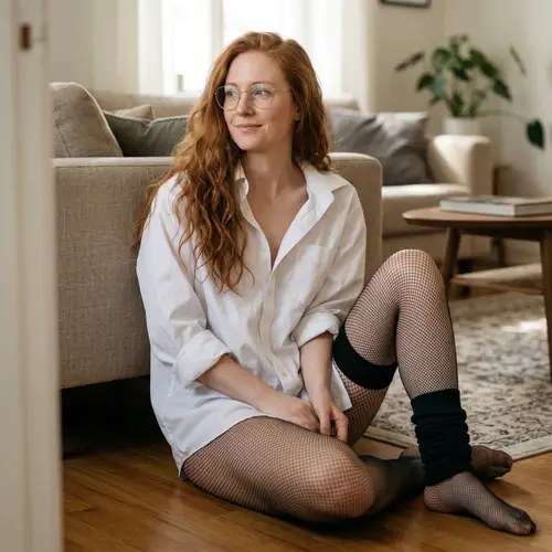 Seductive Red-Haired Woman in Soft Morning Light