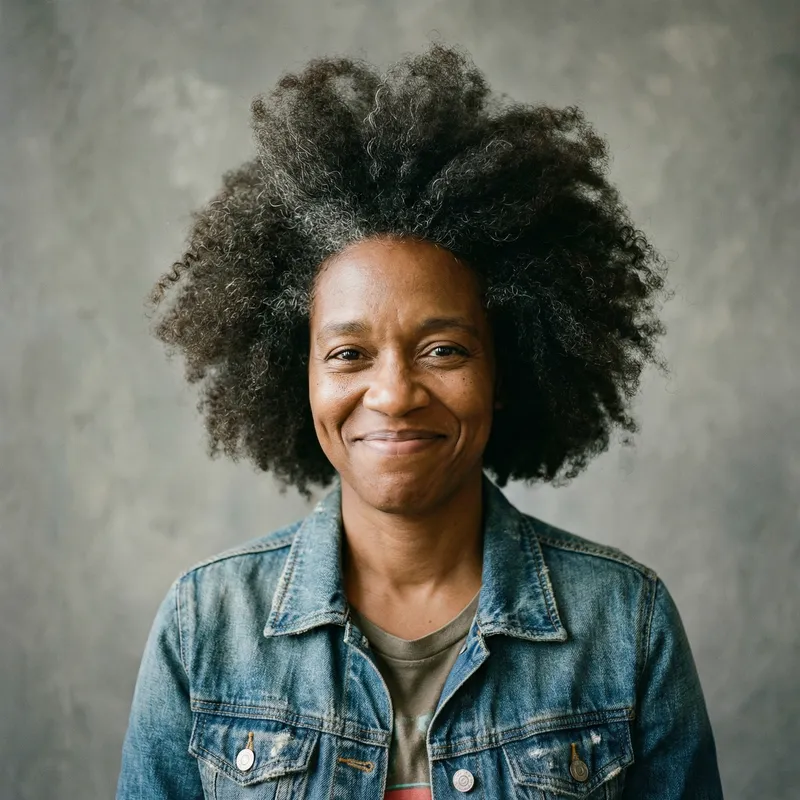 Friendly Black Person with Thick Curly Hair