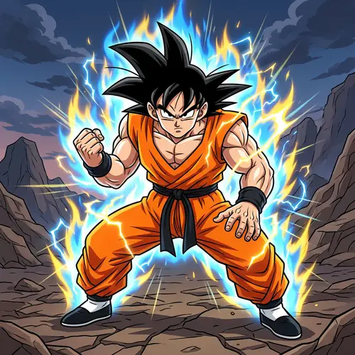 Powerful Cartoon Martial Artist in Orange Uniform