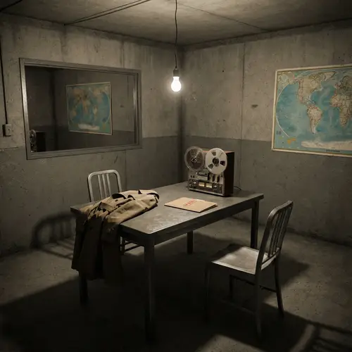 Empty Interrogation Room: Espionage Setting