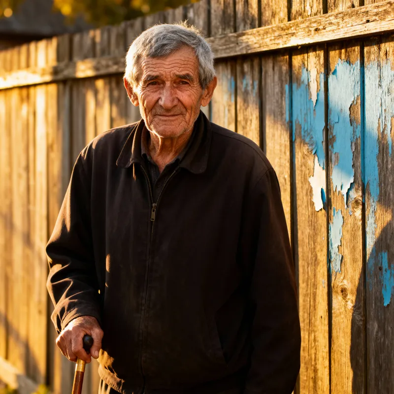 Grandfather Standing by an Old Trim