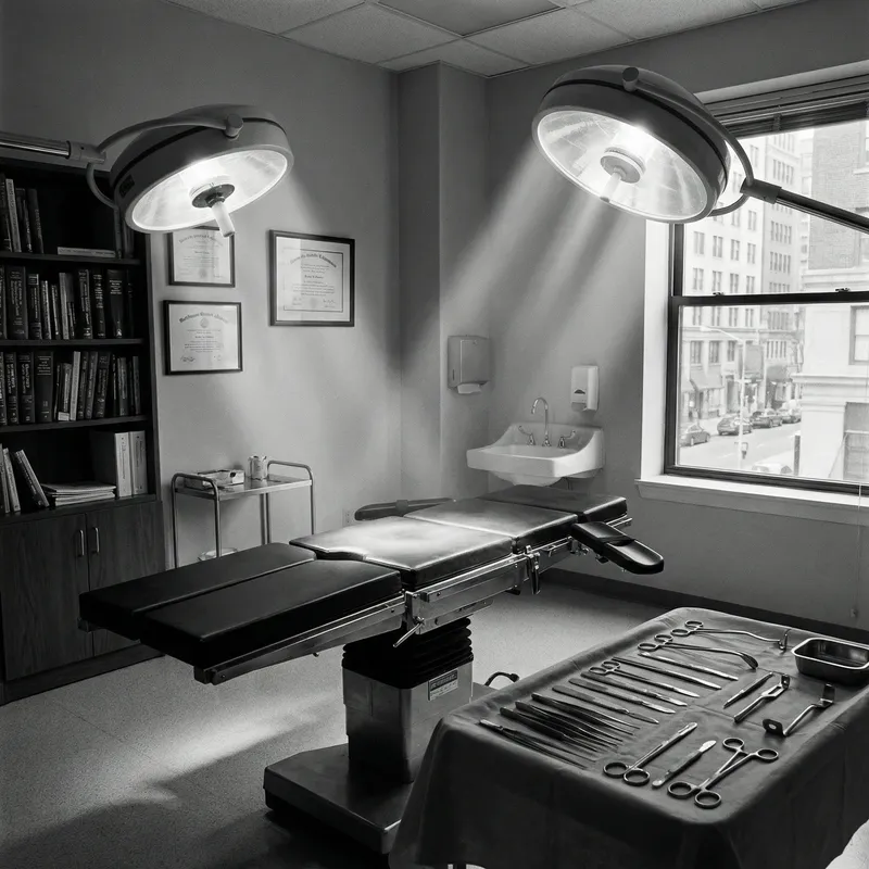 Surgical Office Interior | Black and White Image of Operating Room