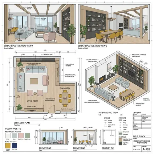Modern Living Room Design with Natural Light | Interior CAD Layout