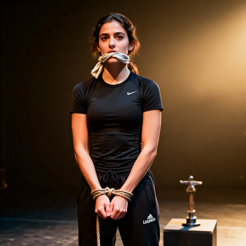 Italian Woman in Stylish Lululemon Outfit on Stage