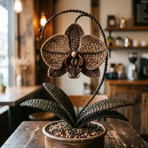 Coffee Bean Orchid Sculpture | Unique Floral Art