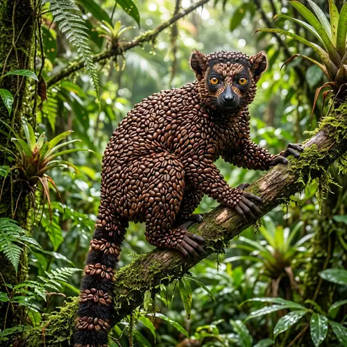 Coffee Bean Lemur - Unique Creature Covered in Coffee Beans