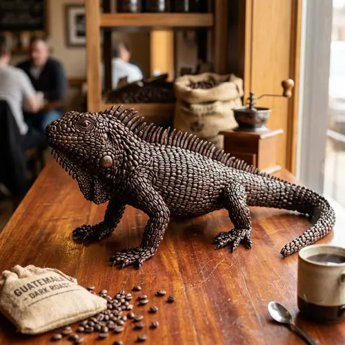 Coffee Bean Iguana Sculpture: Artistic Detail and Realism