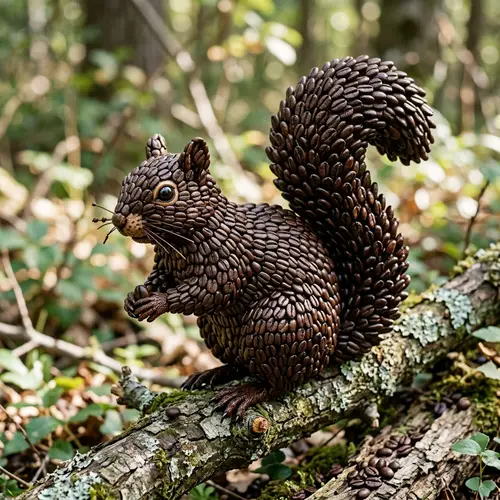 Squirrel Made of Coffee Beans: Artful Creation