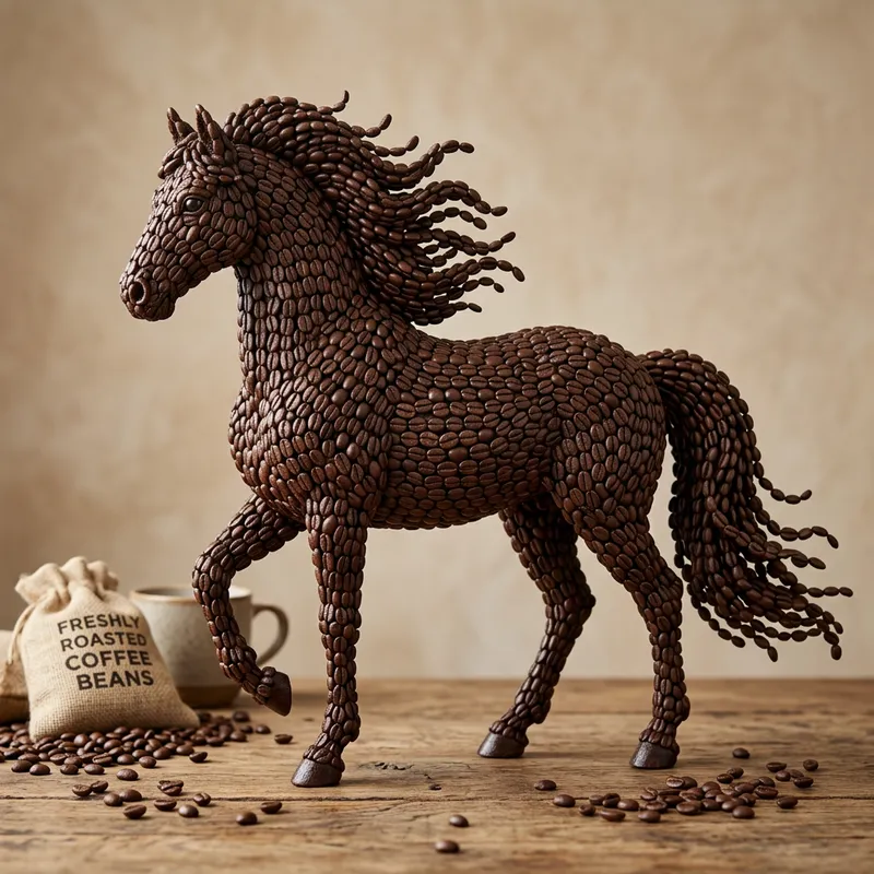 Stunning Coffee Bean Horse Art