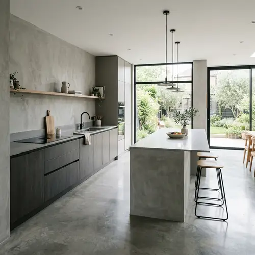 Modern Minimalist Kitchen Design with Polished Cement