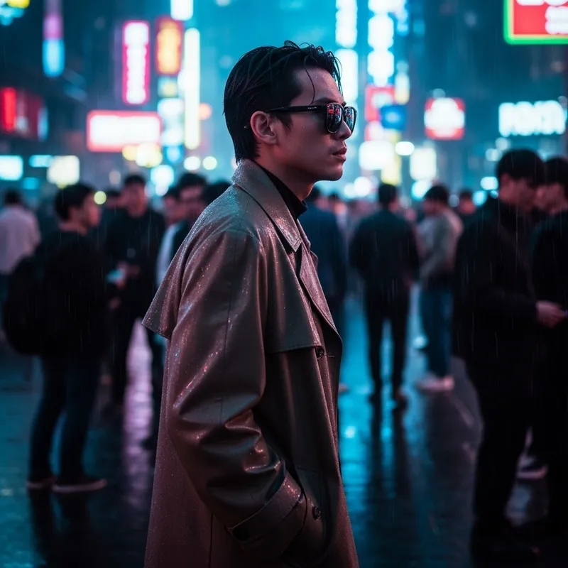 Cinematic Cyberpunk Urban Walk in the Rain