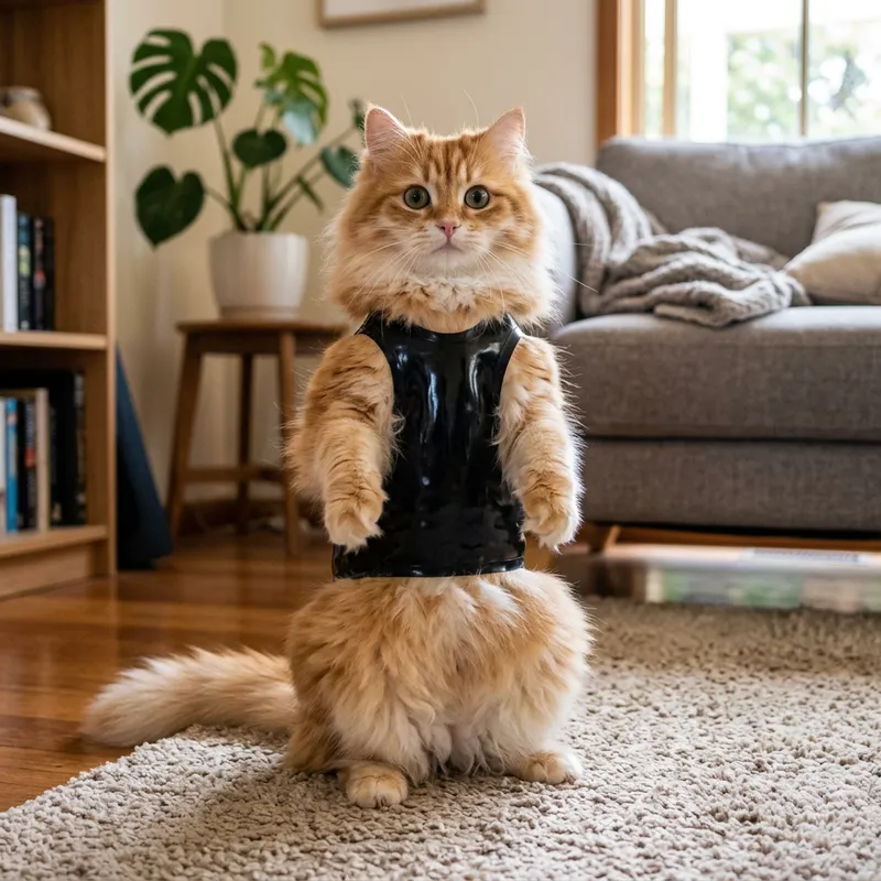 Adorable Rubber-Singlet Cat: Fluffy Feline Pose Adorable Rubber-Singlet Cat: Fluffy Feline Pose