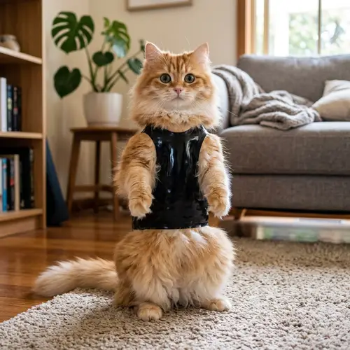 Adorable Rubber-Singlet Cat: Fluffy Feline in Unique Apparel