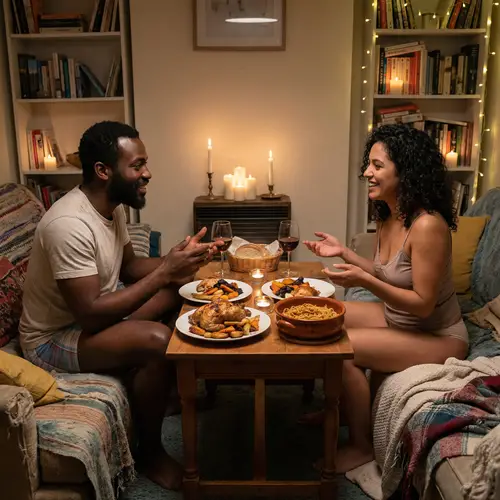 Intimate Home-Cooked Dinner: Black Man & Hispanic Woman