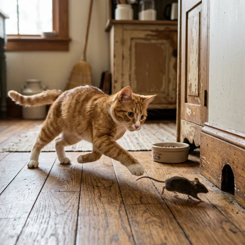 Cat Chasing a Mouse - Action-Packed Pursuit Moment