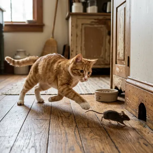 Cat Chasing a Mouse - Fun and Playful Action