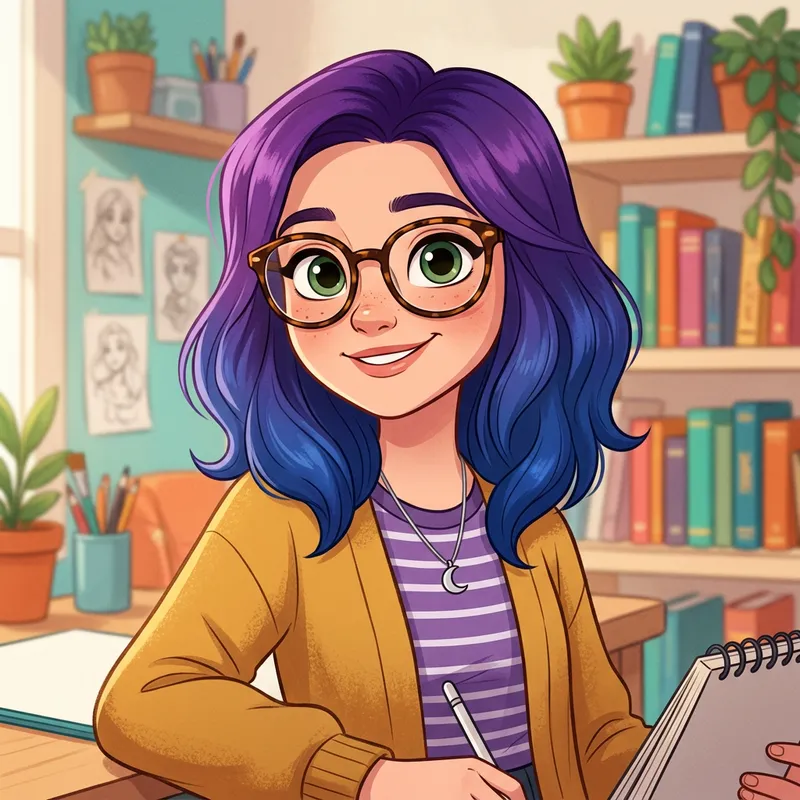 Cartoon Girl with Ombre Hair and Glasses