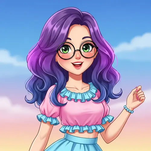 Cartoon Girl with Ombre Hair and Glasses