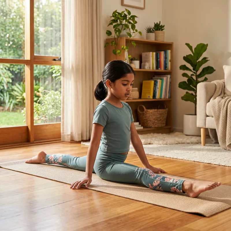 Girl Practicing Splits in Peaceful Setting