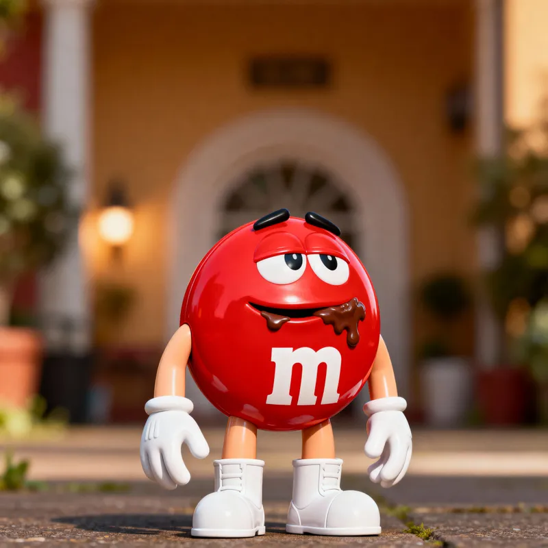 Happy Red M&M Character with Chocolate Smile