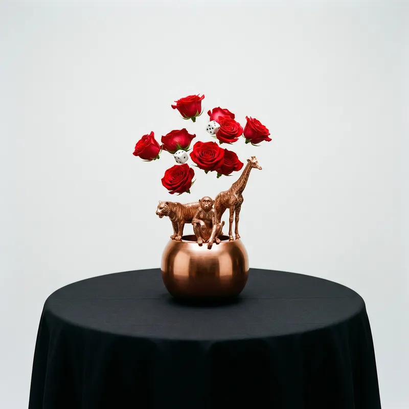 Elegant 10x10 Table Setting with Copper Figurines Elegant 10x10 Table Setting with Copper Figurines
