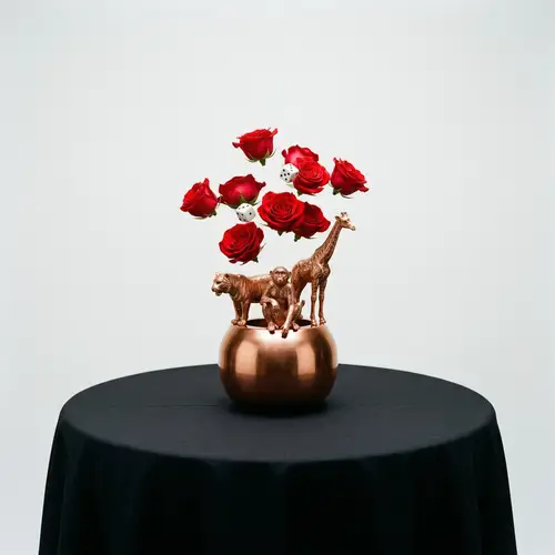 Elegant 10x10 Table Setting with Copper Figurines