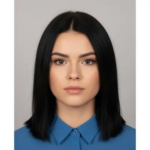 Standard Passport Photo of 18-Year-Old Brunette Woman