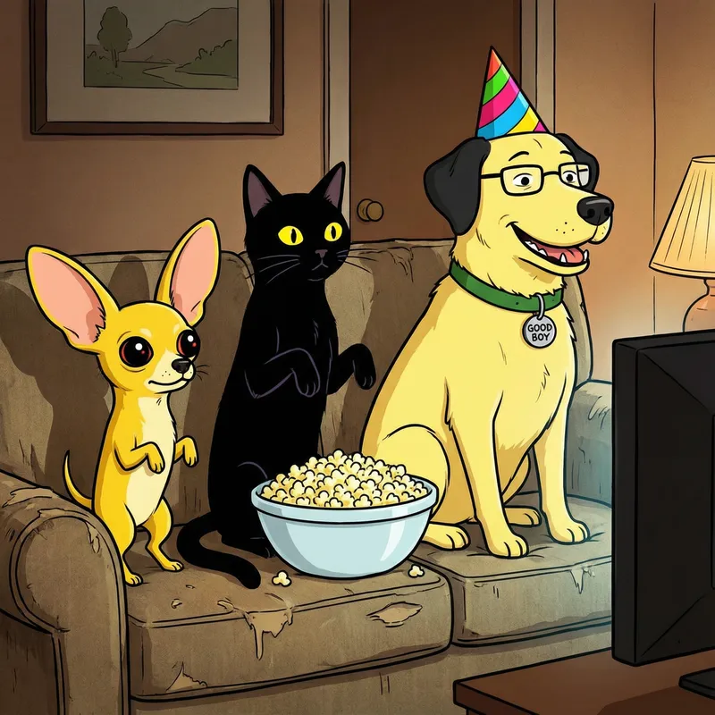 Yellow Chihuahua and Friends Enjoying Popcorn