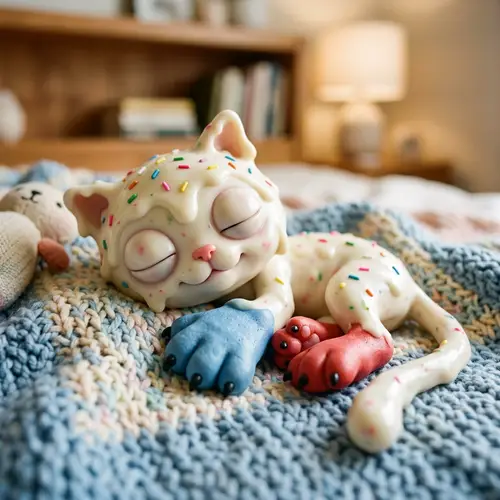 Cute Goopy White Cat with Big Head and Colorful Paws