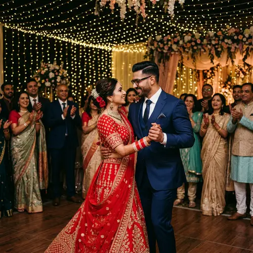 Romantic Dance of Bride in Red & Groom in Navy Blue