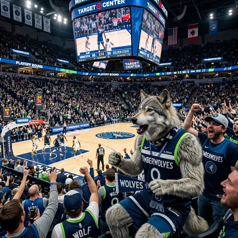 Grey Wolf Minnesota Timberwolves Fan at Basketball Game vs Golden State