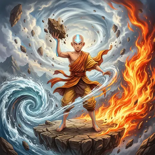 Avatar Aang Mastering All Elements - A Stunning Visual