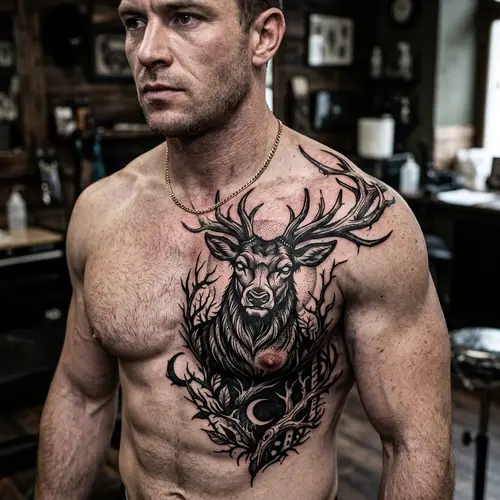 Stag Chest Tattoo Design - Intense and Stark Art