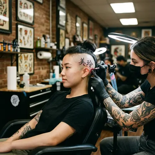 Asian Female Tattoo Name on Head