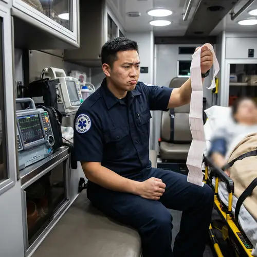 Asian Male Paramedic Studying Electrocardiogram | Health Condition Concern