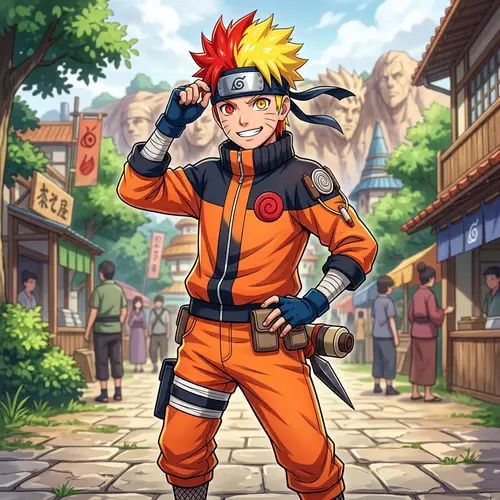 Anime Boy in Naruto Outfit with Colorful Hair