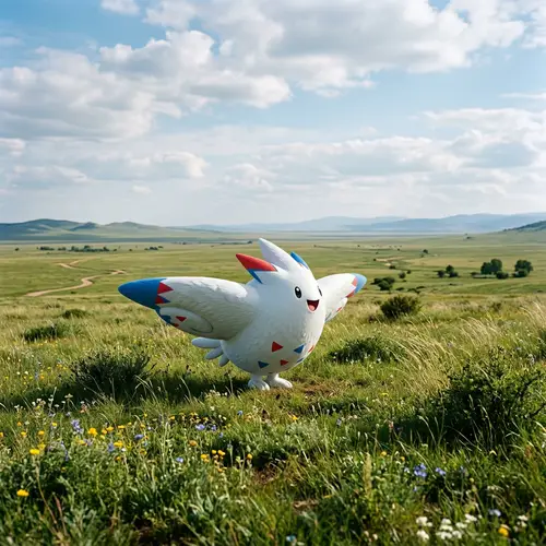 Create a Togekiss Inspired by Pocket Monster Animation Standing Alone in Wide Plain