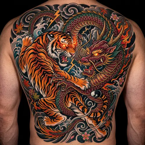 Fierce Tiger and Dragon Tattoo Art