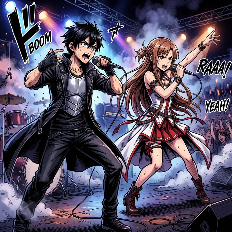 Energetic Kirito and Asuna Rap Duet | Manga Style Illustration Energetic Kirito and Asuna Rap Duet | Manga Style Illustration